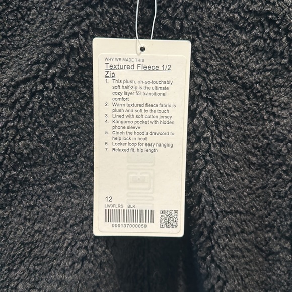 Textured Fleece 1/2 Zip Size 12 NWT LULUEMON BLACK - Picture 3 of 6